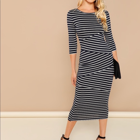 🆕Striped midi bodycon pencil dress - Picture 3 of 8